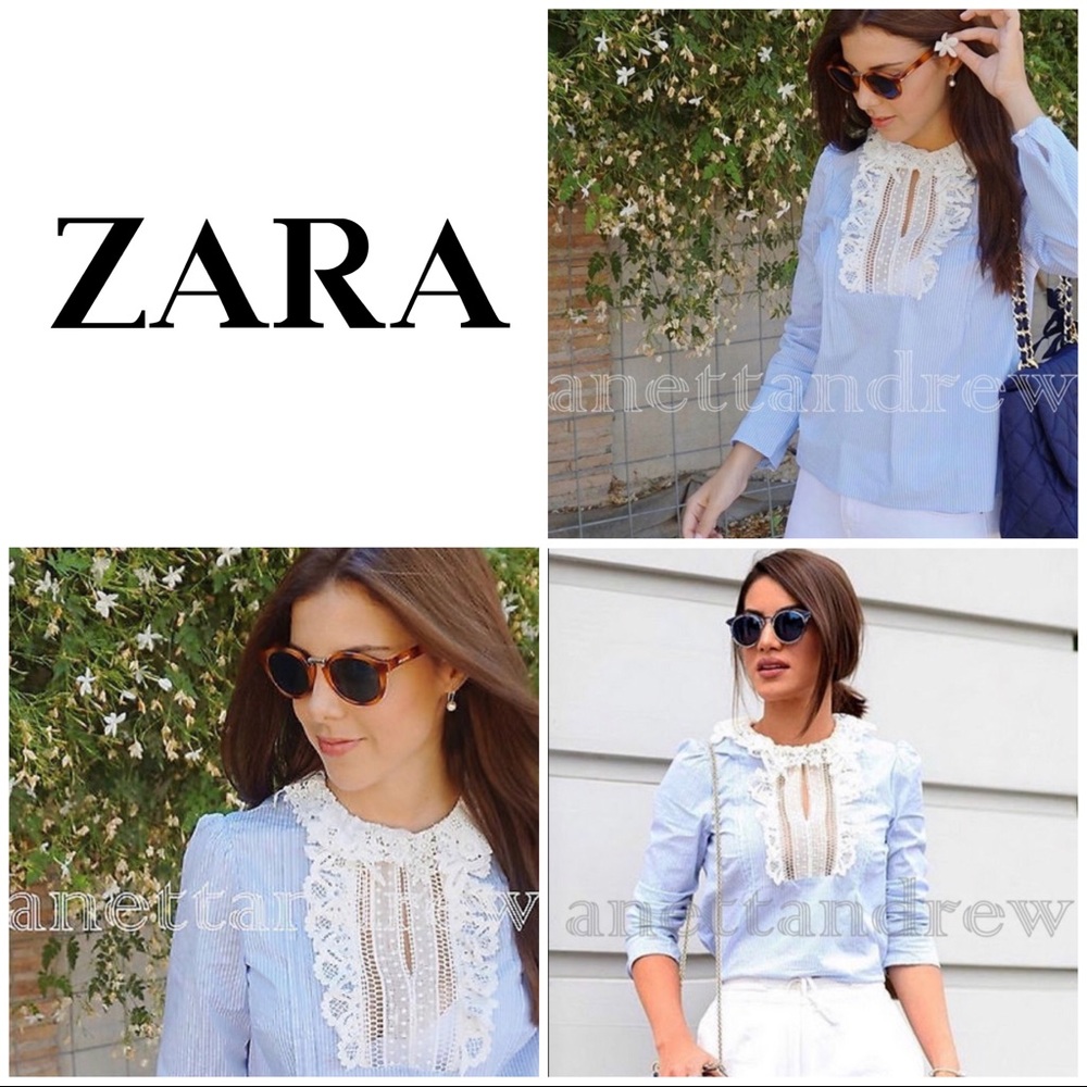 ❗️SOLD❗️Zara poplin blouse with guipure lace - Picture 2 of 5
